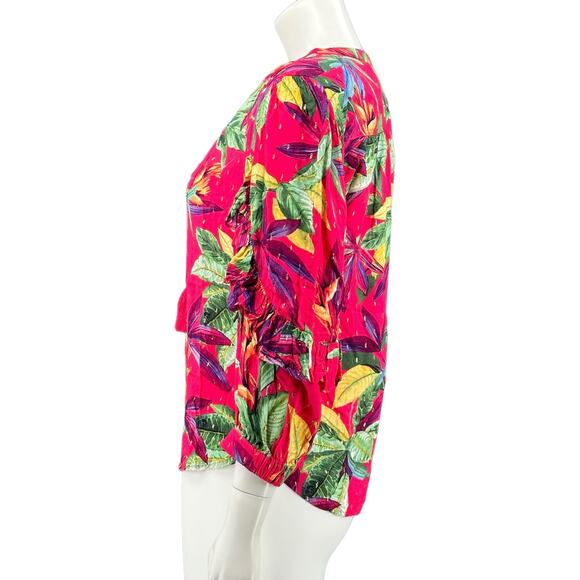 Chicos Top Womens 4 Pink Green Floral Clip Swiss Dot Metallic Tropical Colorful - Picture 4 of 8